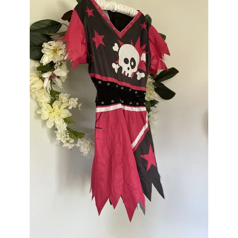 Girls Spirit Halloween Tween Pirate Dress with Skull Size Large‎ Hot Pink Black